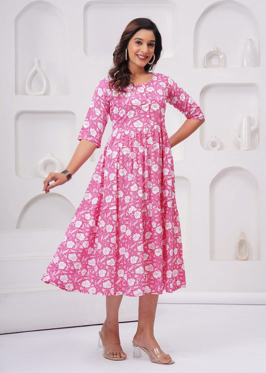 Graceful Cotton Printed Anarkali Kurti – Elegant & Stylish