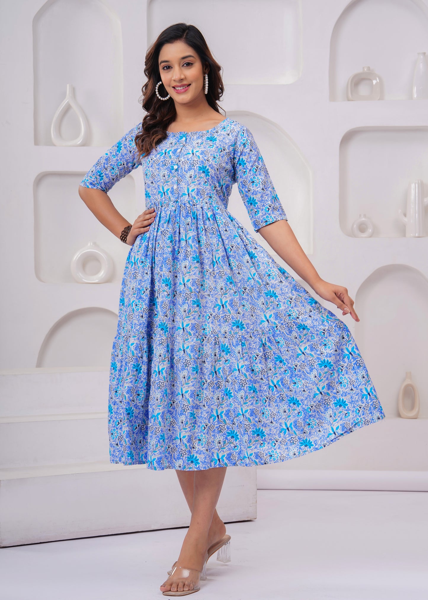 Elegant Sky Blue Floral Anarkali Kurti – Timeless Charm!