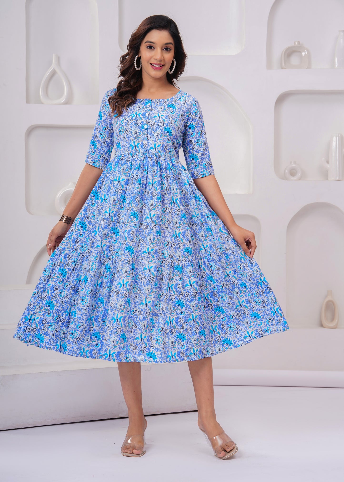 Elegant Sky Blue Floral Anarkali Kurti – Timeless Charm!