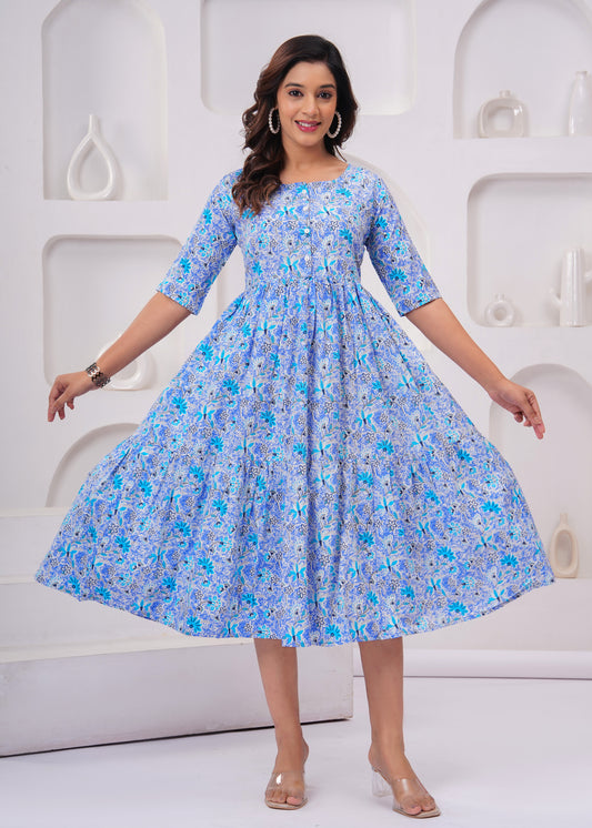 Elegant Sky Blue Floral Anarkali Kurti – Timeless Charm!