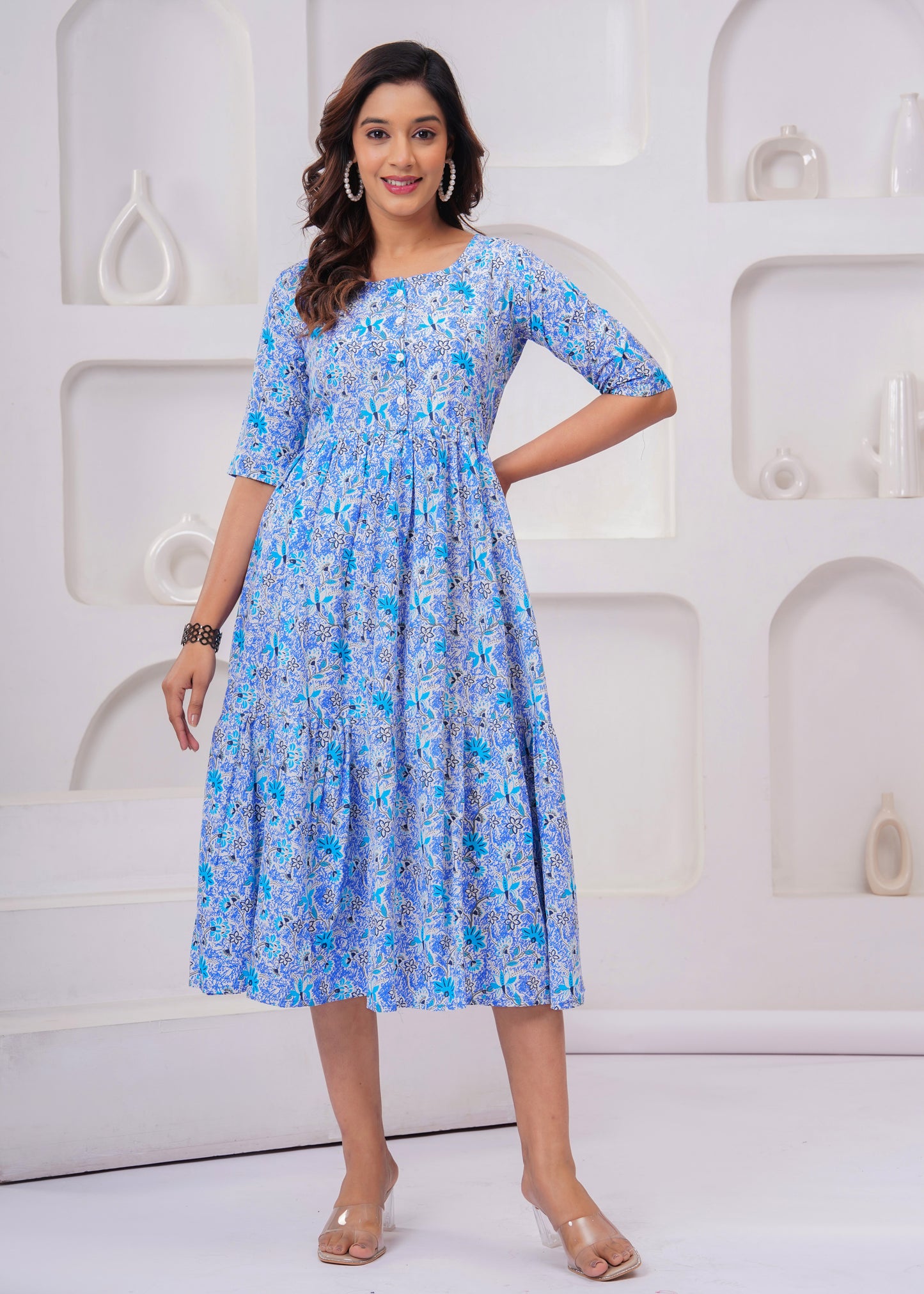 Elegant Sky Blue Floral Anarkali Kurti – Timeless Charm!