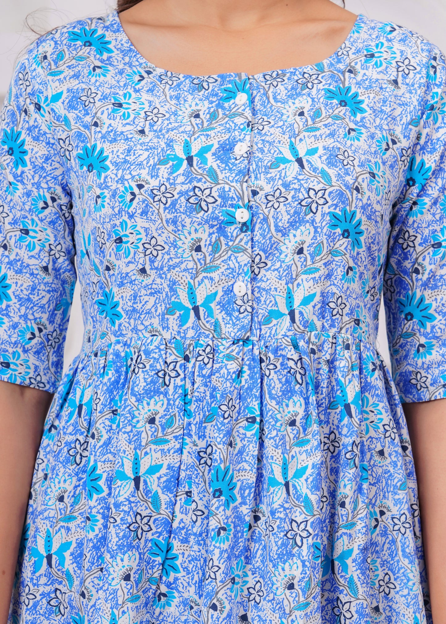 Elegant Sky Blue Floral Anarkali Kurti – Timeless Charm!