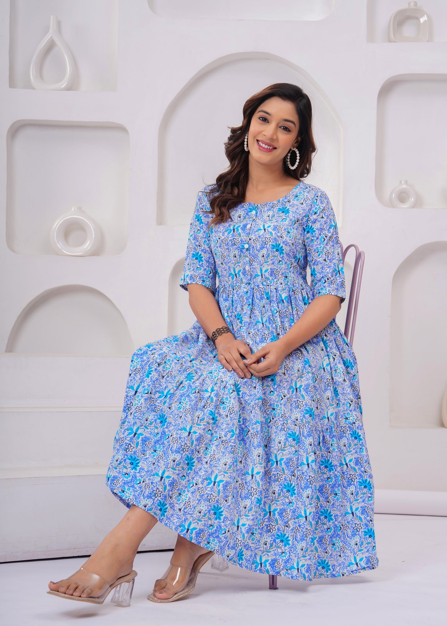 Elegant Sky Blue Floral Anarkali Kurti – Timeless Charm!